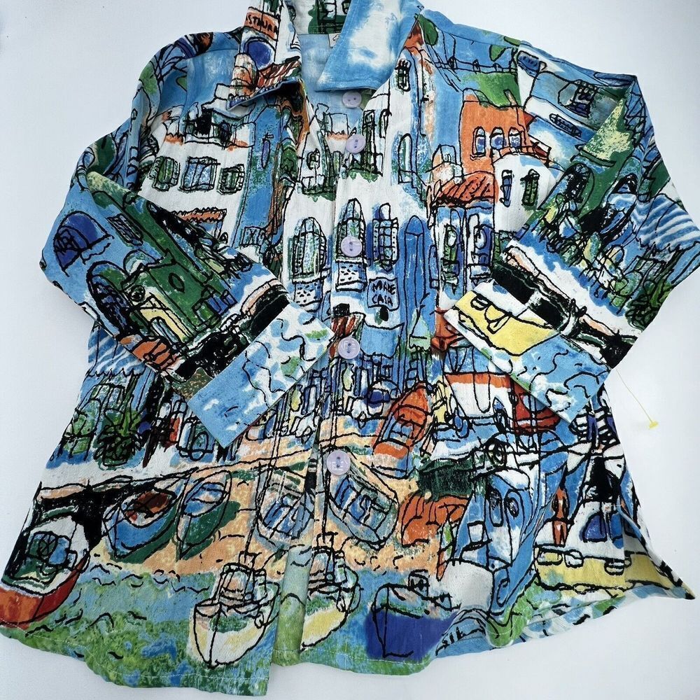 Michael Leu Wearable Art Watercolor Sz M - 100% Cotton Blouse NWOT